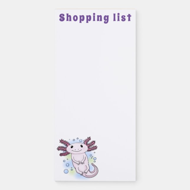 Adorable pink axolotl cartoon magnetic notepad (Front)