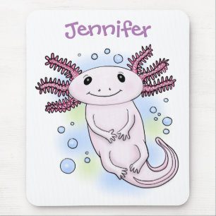 Adorable pink axolotl cartoon mouse pad