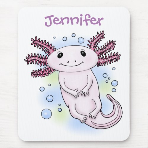 Adorable pink axolotl cartoon mouse pad