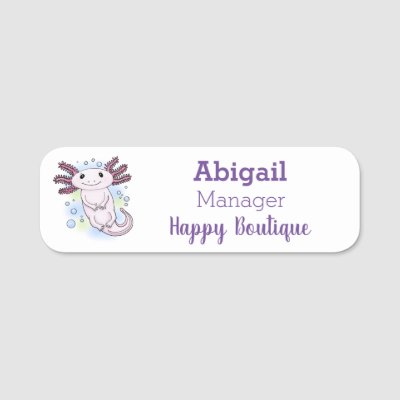 Adorable pink axolotl cartoon  name tag