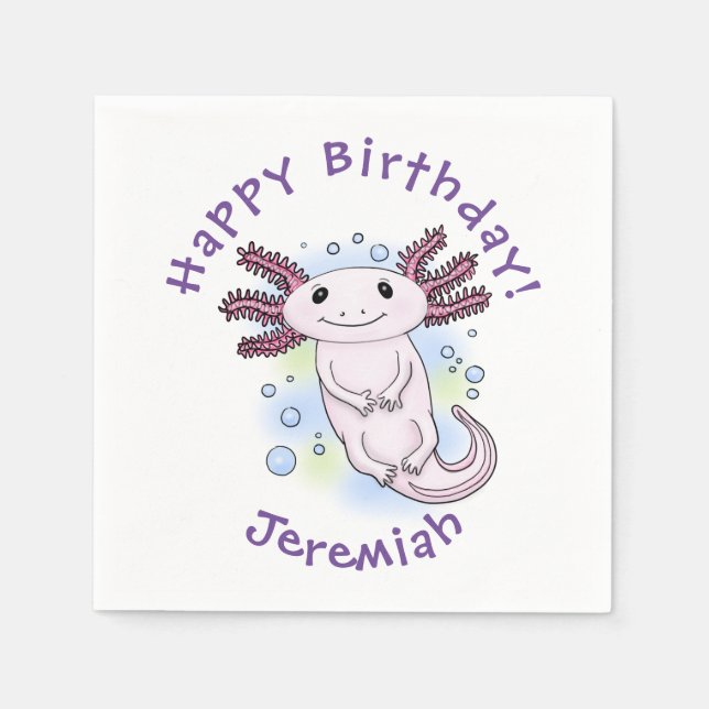 Adorable pink axolotl cartoon napkins (Front)