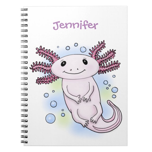 Adorable pink axolotl cartoon notebook (Front)