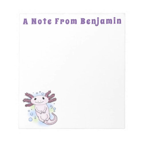 Adorable pink axolotl cartoon notepad