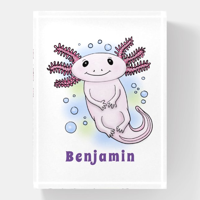 Adorable pink axolotl cartoon paperweight (Vertical)