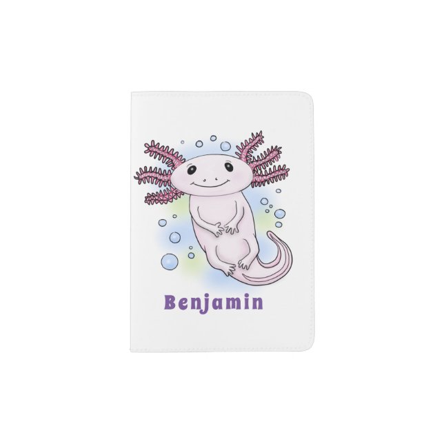 Adorable pink axolotl cartoon passport holder (Front)