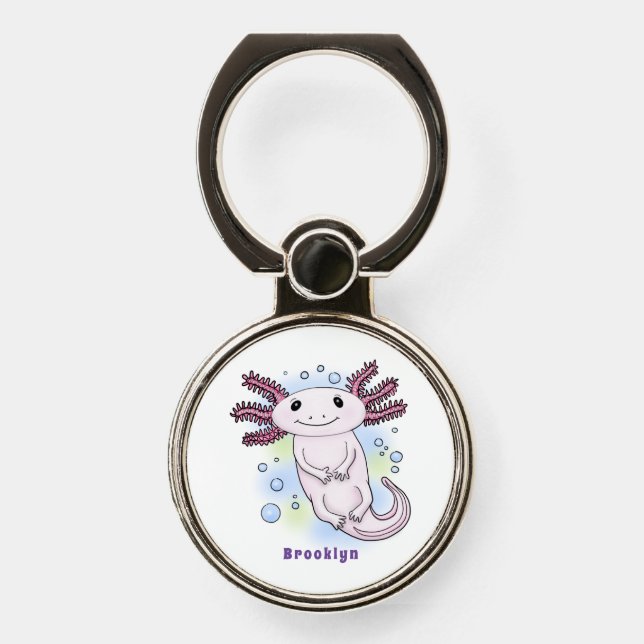Adorable pink axolotl cartoon phone ring stand (Front)
