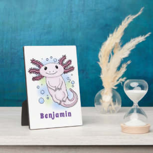 Adorable pink axolotl cartoon plaque