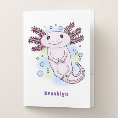 Adorable pink axolotl cartoon pocket folder