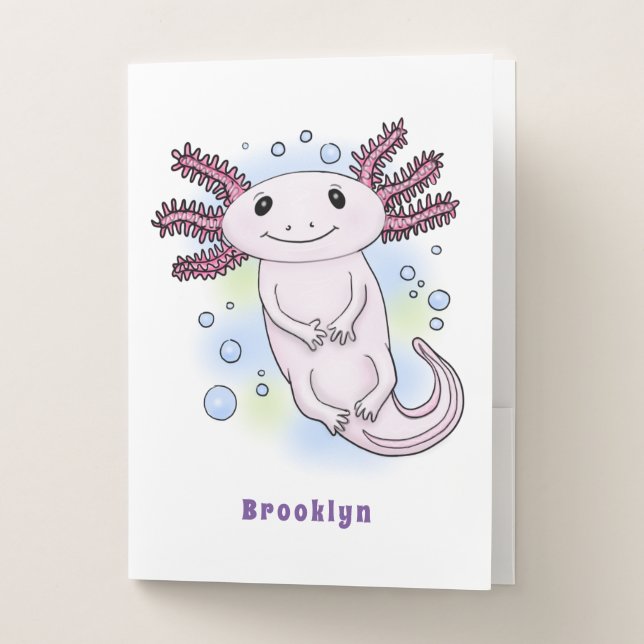Adorable pink axolotl cartoon pocket folder (Front)