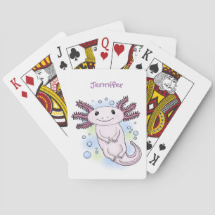 Adorable pink axolotl cartoon poker cards