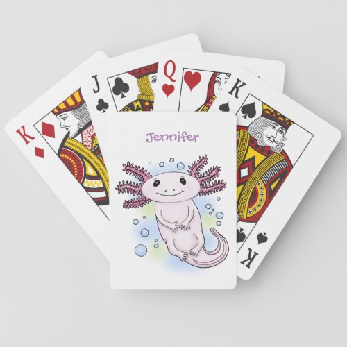 Adorable pink axolotl cartoon poker cards