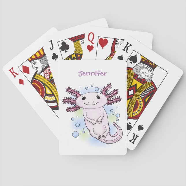 Adorable pink axolotl cartoon poker cards (Back)