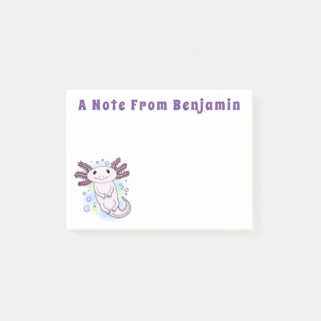Adorable pink axolotl cartoon post-it notes (Front)