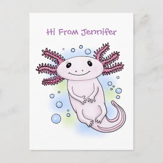 Adorable Pink Axolotl Cartoon Postcard Zazzle Com