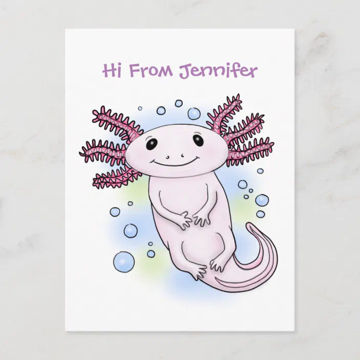 Adorable Pink Axolotl Cartoon Postcard Zazzle Com