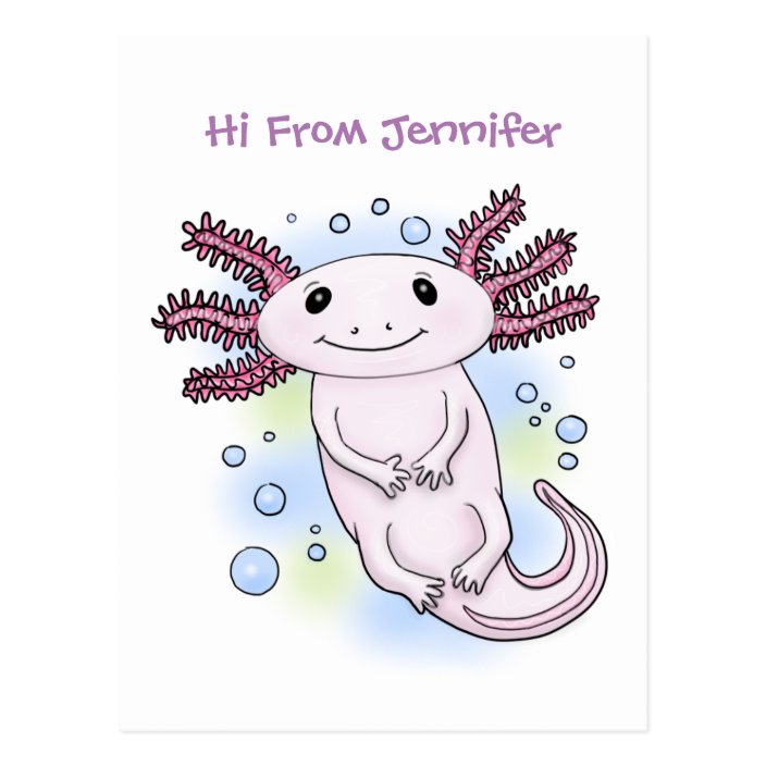 Adorable Pink Axolotl Cartoon Postcard Zazzle Com