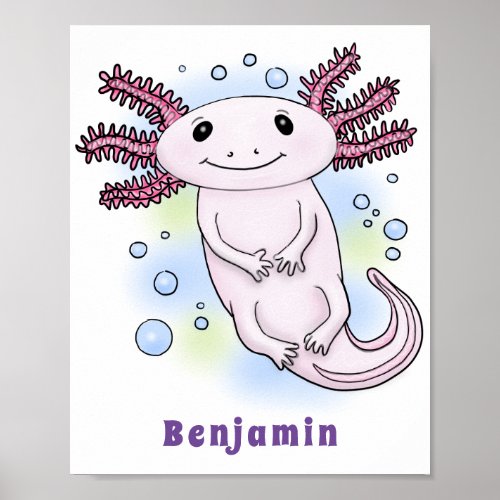 Adorable pink axolotl cartoon poster