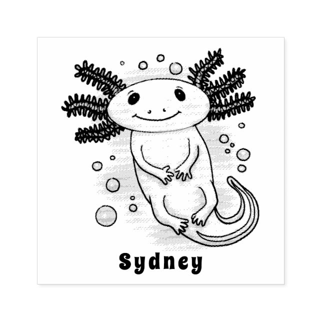 Adorable pink axolotl cartoon rubber stamp (Imprint)