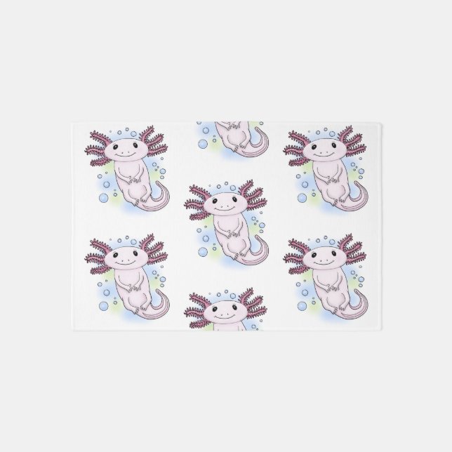 Adorable pink axolotl cartoon rug (Front)