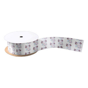 Adorable pink axolotl cartoon satin ribbon
