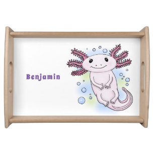 Adorable pink axolotl cartoon serving tray