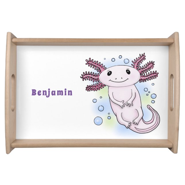 Adorable pink axolotl cartoon serving tray (Front)