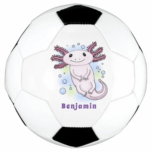 Adorable pink axolotl cartoon soccer ball