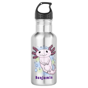 Adorable pink axolotl cartoon stainless steel water bottle