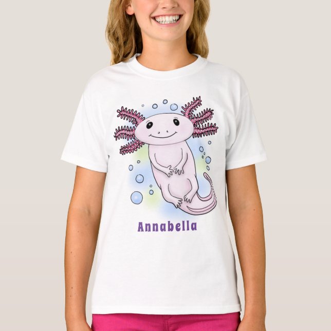 Adorable pink axolotl cartoon T-Shirt (Front)
