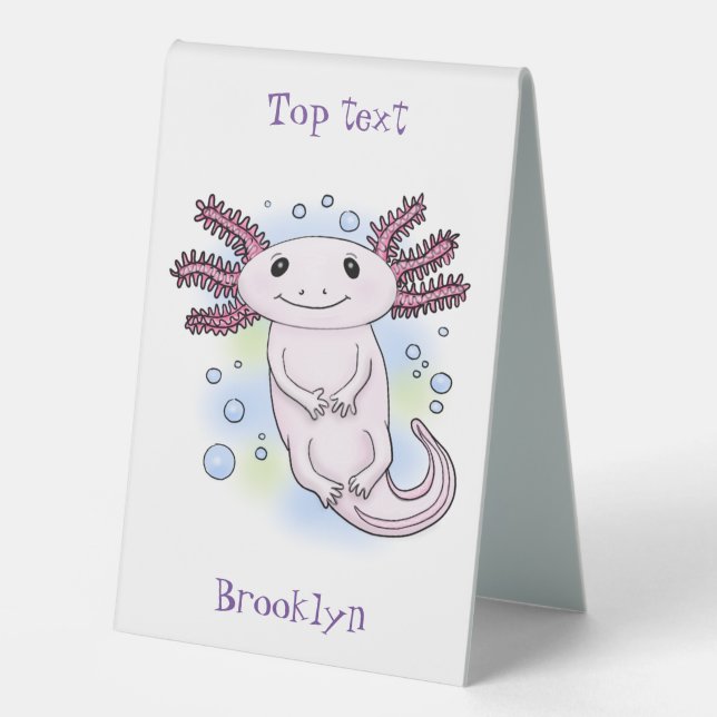 Adorable pink axolotl cartoon table tent (Front)