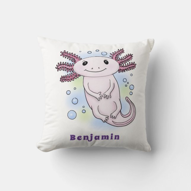 Adorable pink axolotl cartoon throw pillow (Front)