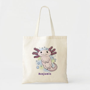Adorable pink axolotl cartoon tote bag