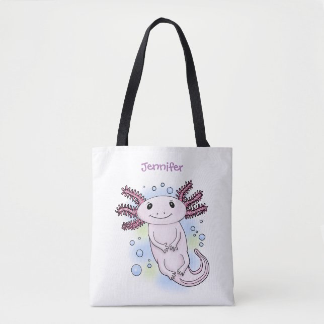 Adorable pink axolotl cartoon tote bag (Front)