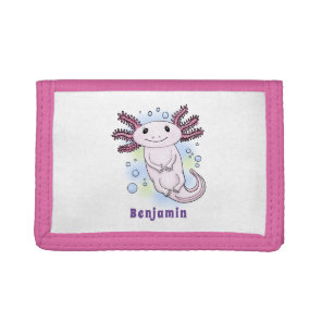 Adorable pink axolotl cartoon tri-fold wallet