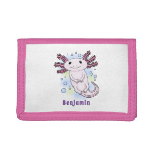 Adorable pink axolotl cartoon tri-fold wallet
