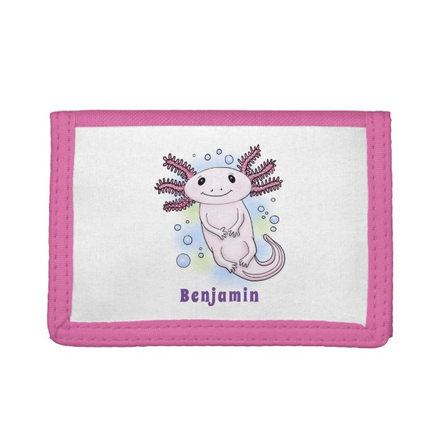 Adorable pink axolotl cartoon trifold wallet (Front)