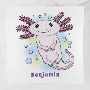 Adorable pink axolotl cartoon trinket tray