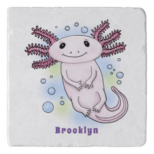 Adorable pink axolotl cartoon trivet