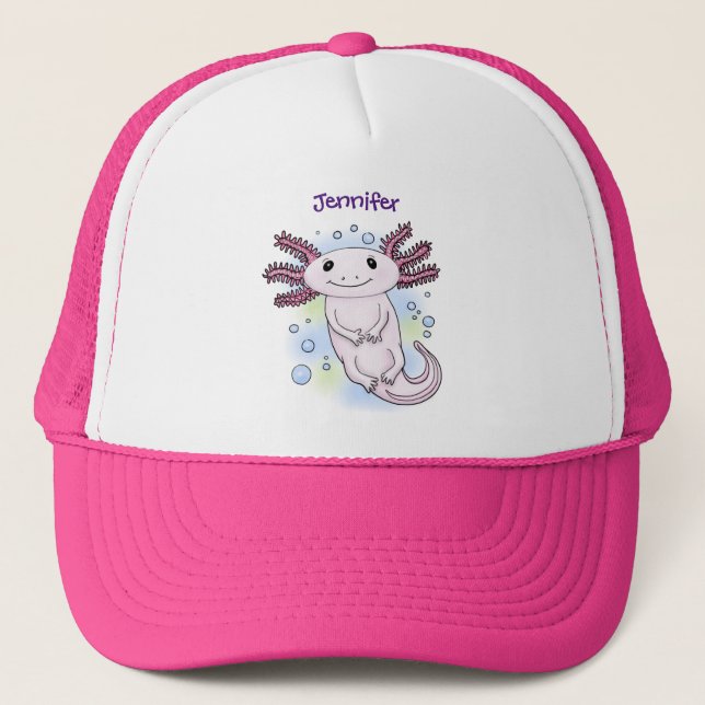Adorable pink axolotl cartoon trucker hat (Front)