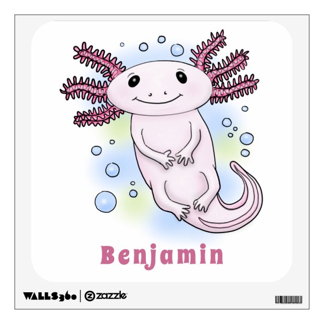 Adorable pink axolotl cartoon wall decal (Front)