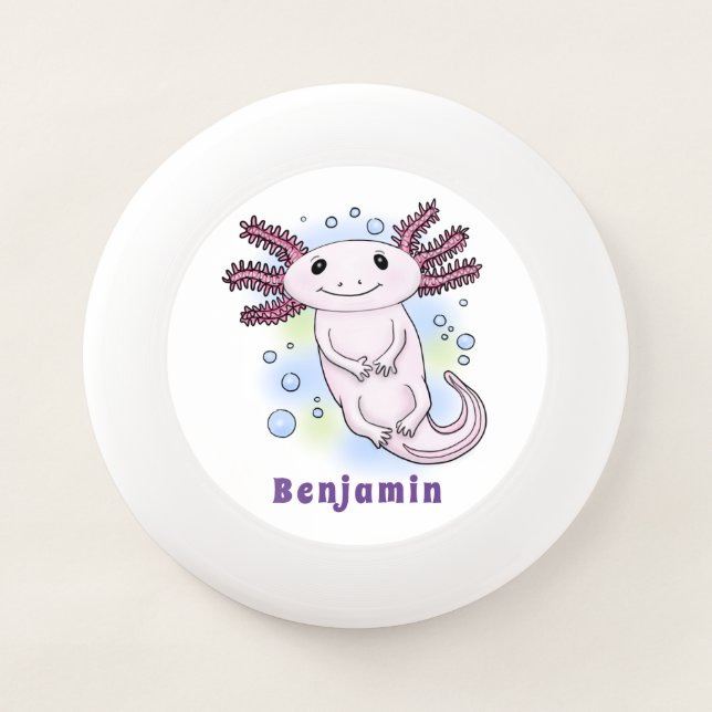 Adorable pink axolotl cartoon Wham-O frisbee (Front)