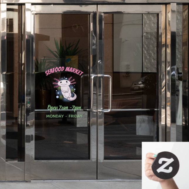 Adorable pink axolotl cartoon window cling (Office Door)