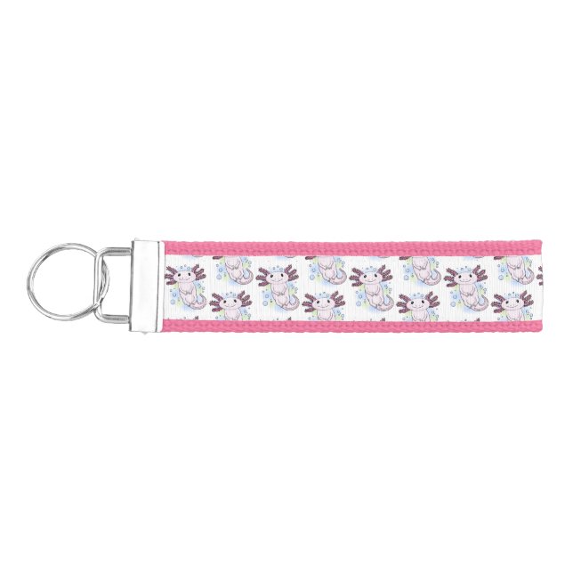 Adorable pink axolotl cartoon  wrist keychain (Keys on Left)