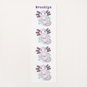 Adorable pink axolotl cartoon yoga mat