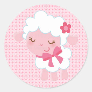 Adorable Pink Baby Lamb Classic Round Sticker