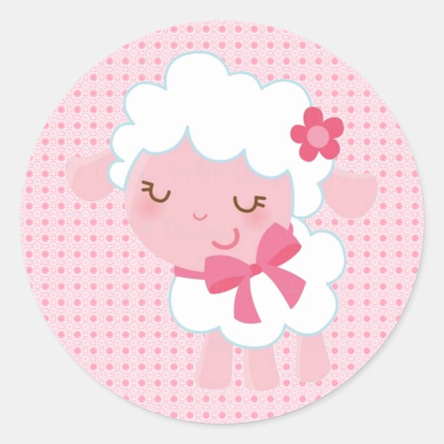Adorable Pink Baby Lamb  Classic Round Sticker (Front)