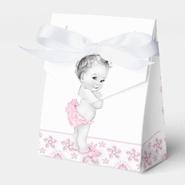 Adorable Pink Baby Shower Favor Boxes (Front Side)