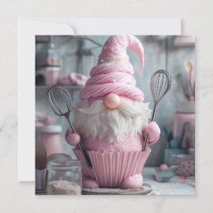  Adorable Pink Baking Gnome Cupcake Holiday Card