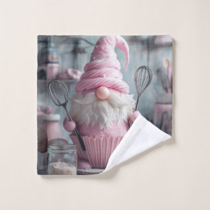Adorable Pink Baking Gnome Cupcake Wash Cloth