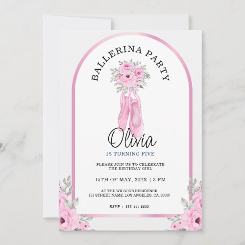 Adorable Pink Ballerina Party Invitation